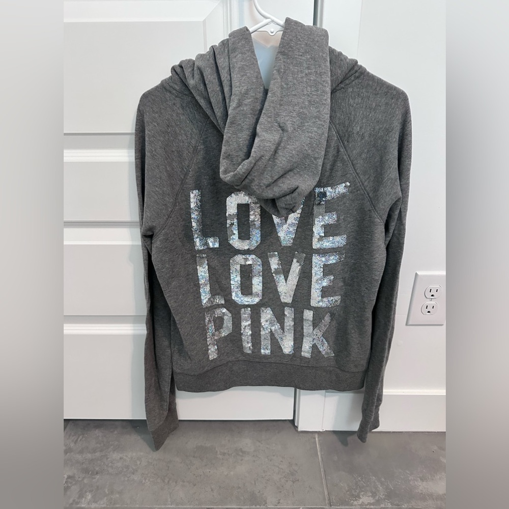 Victorias Secret Pink Gray sequin zip up hoodie